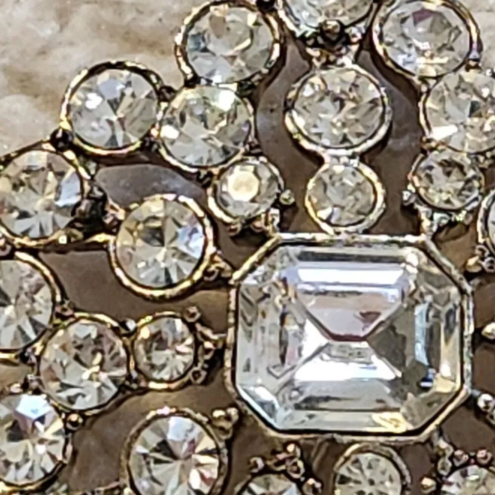 Vintage Liz Claiborne Clear Rhinestone Silver Tone Flower Brooch Estate
